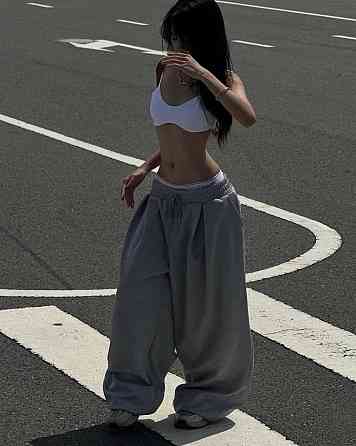 Женские объемные оверсайз брюки с резинкой в поясе двунитка Одесса