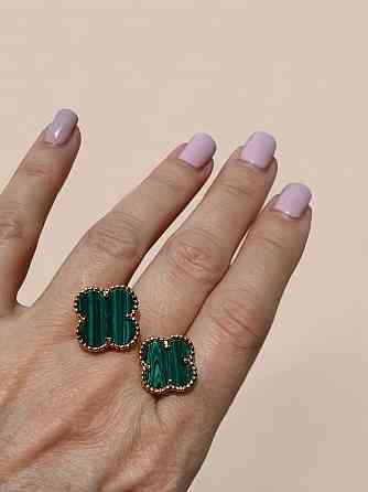 Кольцо Van Cleef позолота 18 К / клевер кольцо двойное зеленое в золоте Одесса