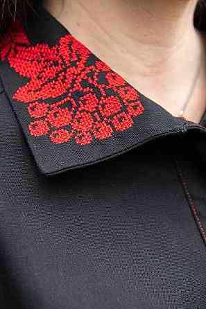 Вышиванка женская, льняная, черная, с длинным рукавом, топ Киев