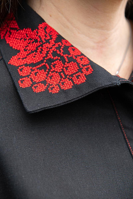 Вышиванка женская, льняная, черная, с длинным рукавом, топ Киев - изображение 4