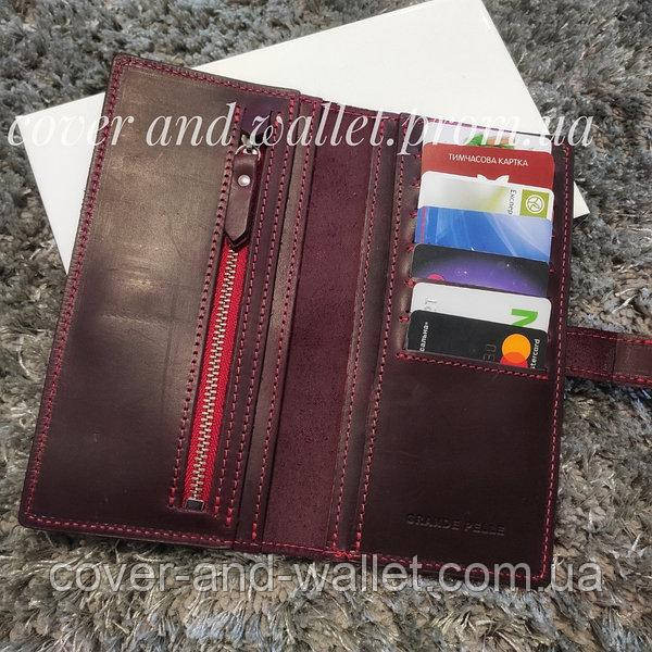 Винтажный кожаный кошелек купюрник ручной работы (коричневый) Grande Pelle Anet Бордовый Киев - изображение 2