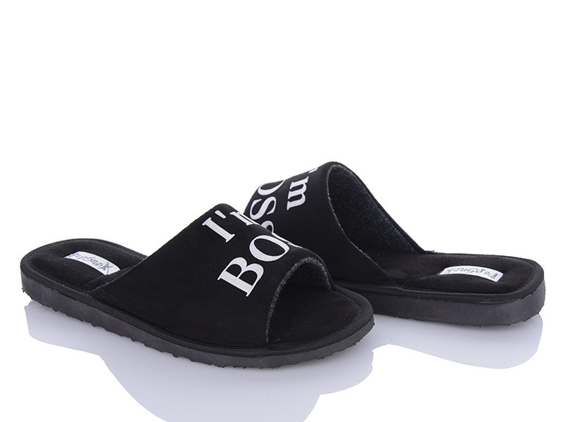 Мужские черные тапочки домашние Босс открытый носок Одесса - изображение 1
