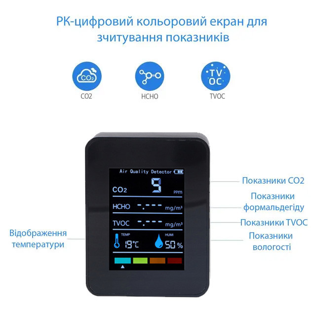 Монітор якості повітря GRILLI 5в1 Black 777663 Код: 013476 Рівне - фото 3