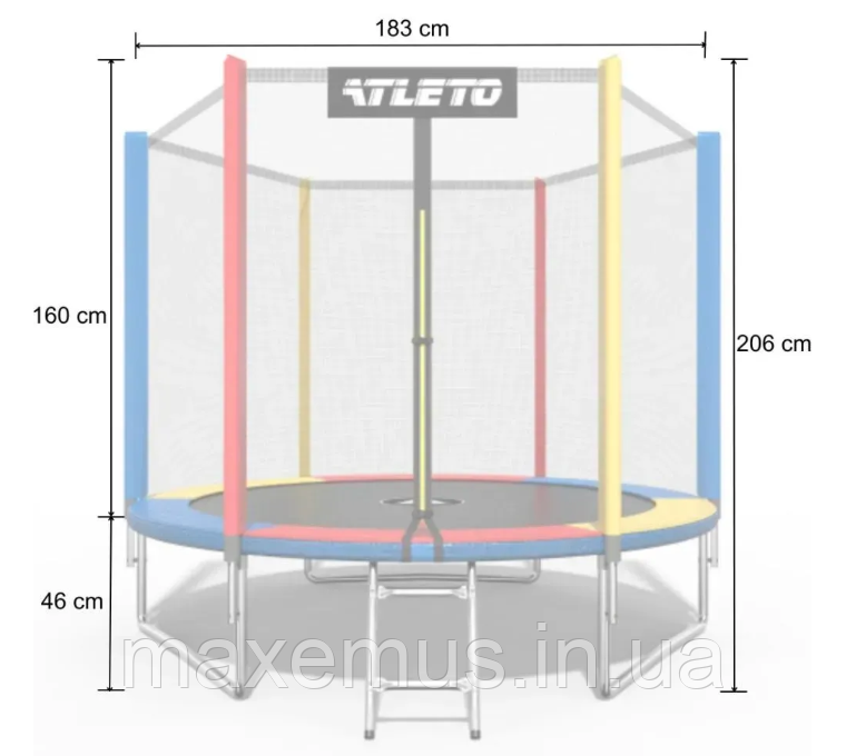 Детский батут Atleto 183 см с защитной сеткой батут для детей разноцветный Мостиська - фото 12