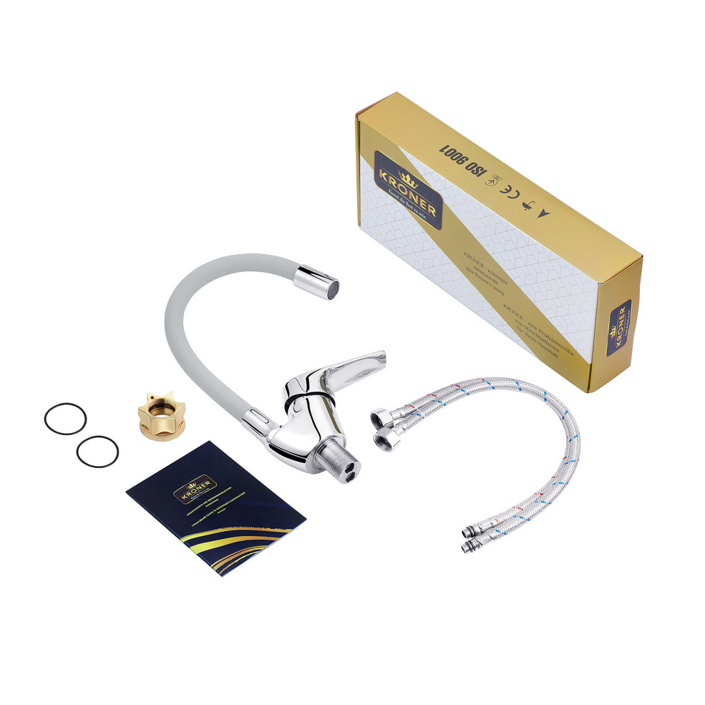 Змішувач для кухні з гнучким виливом Kroner KRM Odra - C032GRA хром/сірий Київ - фото 7