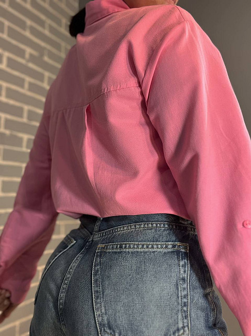 Сорочка жіноча Mix Ray 9942 базова подовжена спинка оверсайз з кишенею рожева, рожевий, S Одеса - фото 3