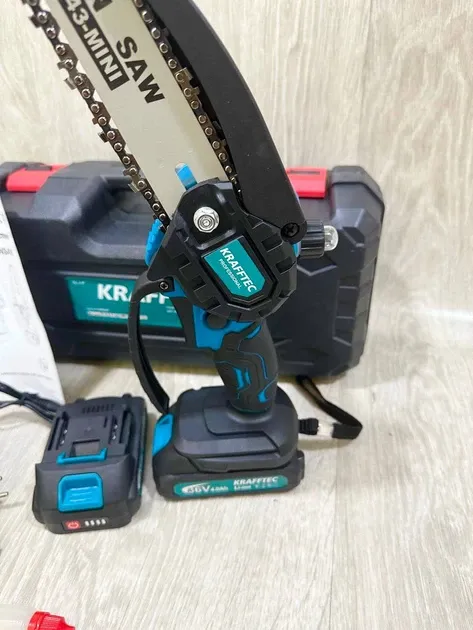 Акумуляторна ланцюгова пилка з індикатором масла Chain Saw 6'' KRAFFTEC 1 акумулятор 36V, крок ланцюга 3/8" Одеса - фото 4
