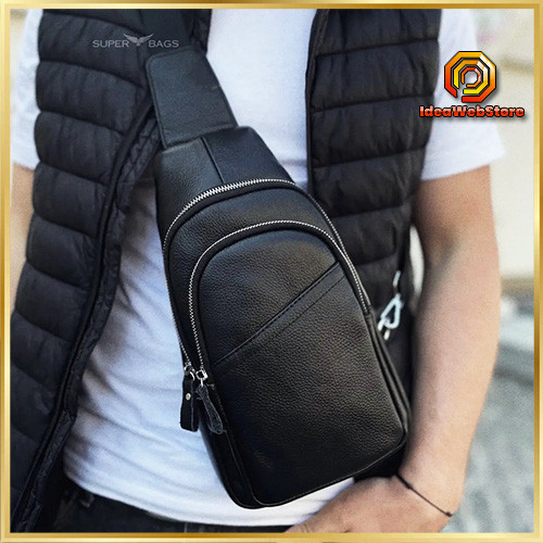 Сумка-слінг шкіряна, чоловіча сумка через плече чорна TIDING BAG Київ - фото 1