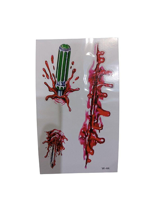 Наклейки тату для Хелловіна викрутка та рана 10 на 6 см різнобарвний Київ - фото 1