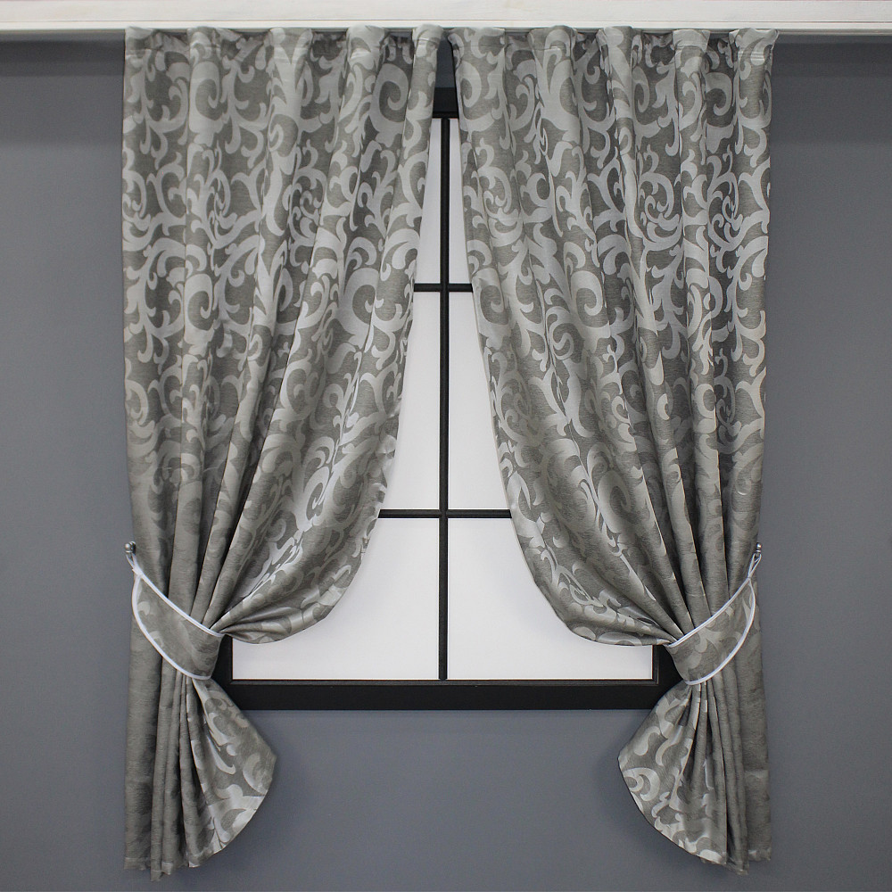 Комплект коротких штор VR-Textil Жаккард Вензель № 293ш Серый 130х170 см 2 шт (35-0017) Киев - изображение 1