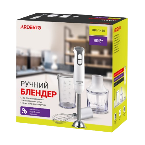 Блендер погружний 700W + подрібнювач 0.3л + вінчик + чаша 600мл білий HBL-1430 Ardesto Житомир - фото 4