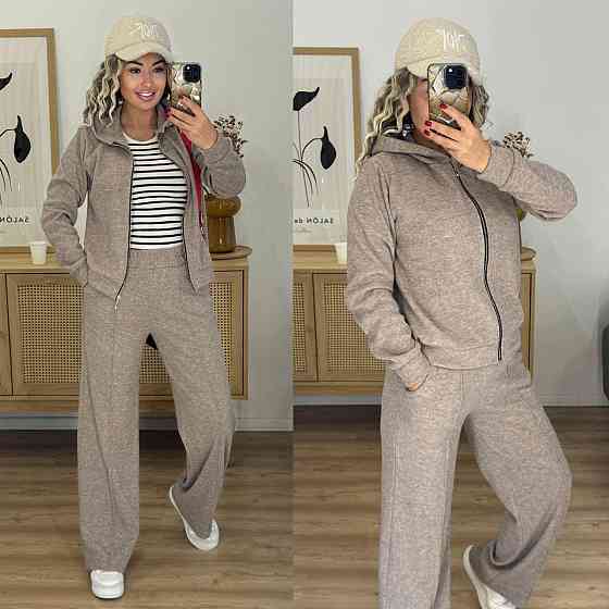 Женский теплый прогулочный костюм двойка: кофта и штаны вязка на трикотажной основе Капучино, 50/52 Одесса