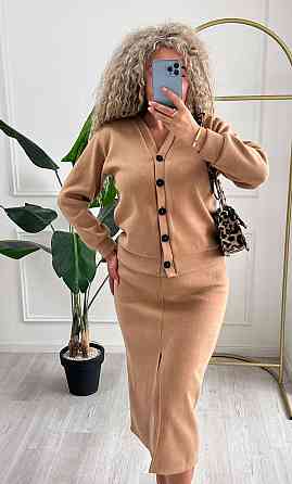 Женский невероятный костюм кардиган+юбка ангора вязка на трикотаже Кемел, 46/48 Одесса