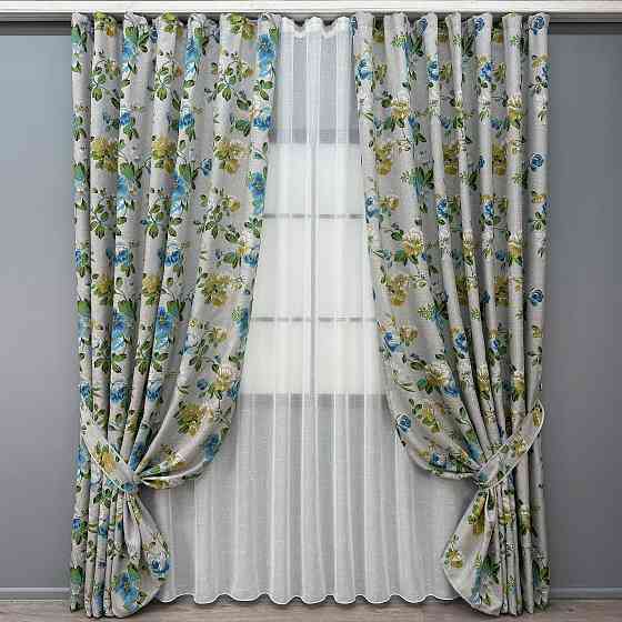 Комплект штор VR-Textil Лен Прованс 150х270 2шт и Тюль 500х270 2082ш-115т Разноцветный с белым 71-217/4 Киев