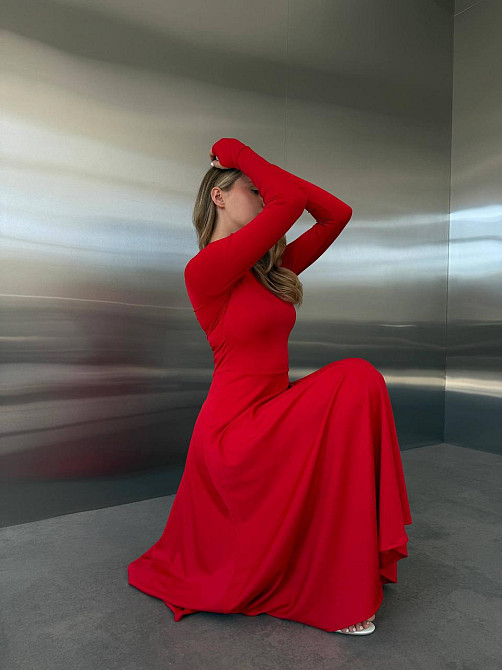 Женское стильное вечернее миди платье из микродайвинга Красный, 42/44 Одесса - изображение 5