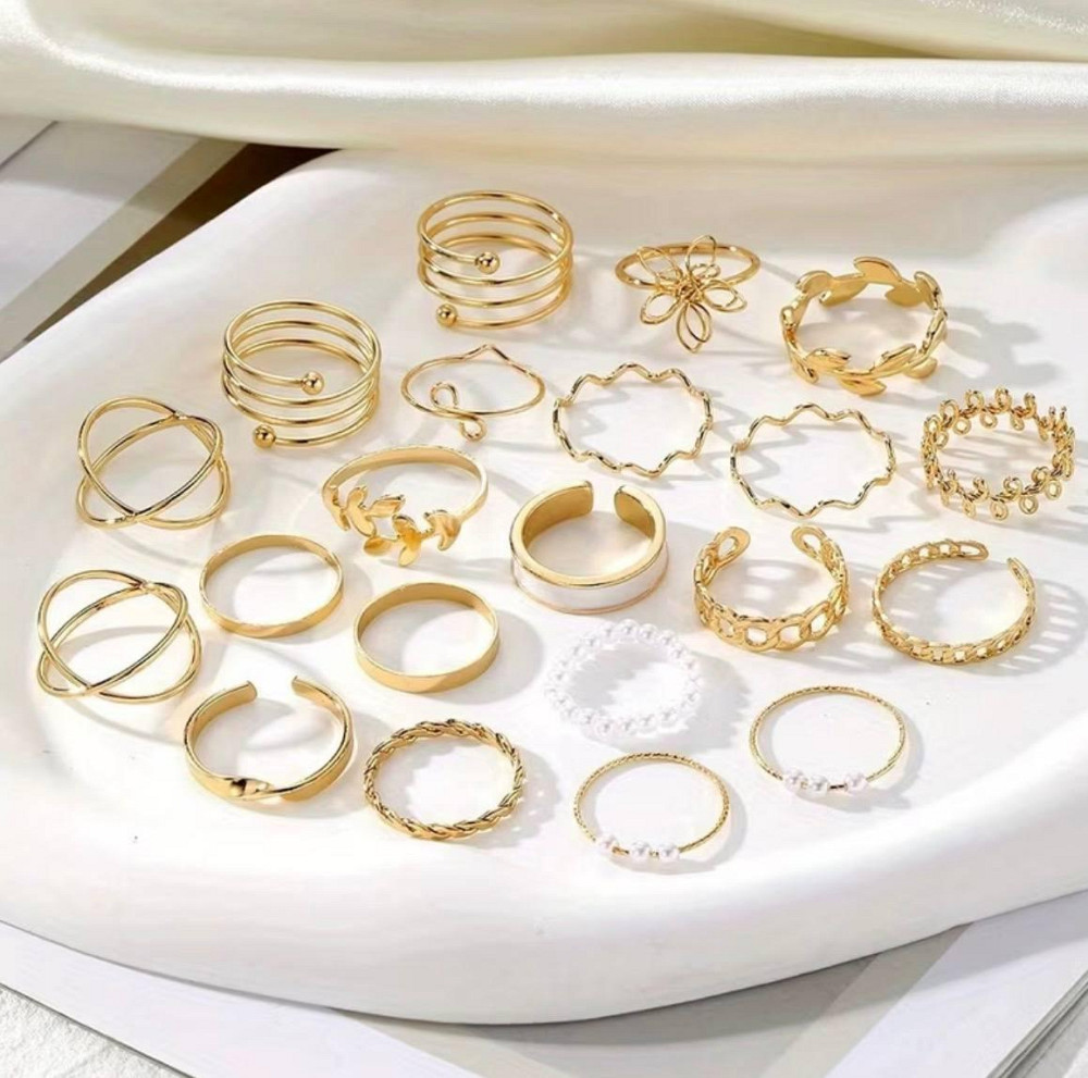 Набір каблучок 21 шт жіночі золотисті регульовані кільця на пальці Київ - фото 4