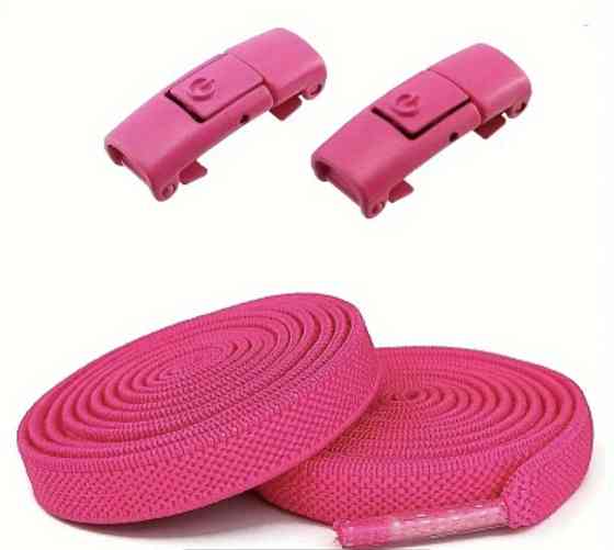 Еластичні шнурки без зав'язок з металевими застібками в колір Яскраво-рожевий Сміла