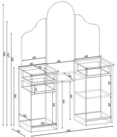 Стол туалетный Трюмо Диана, Дуб Аппалачи/Антрацит, 1200/420/1630 Львов
