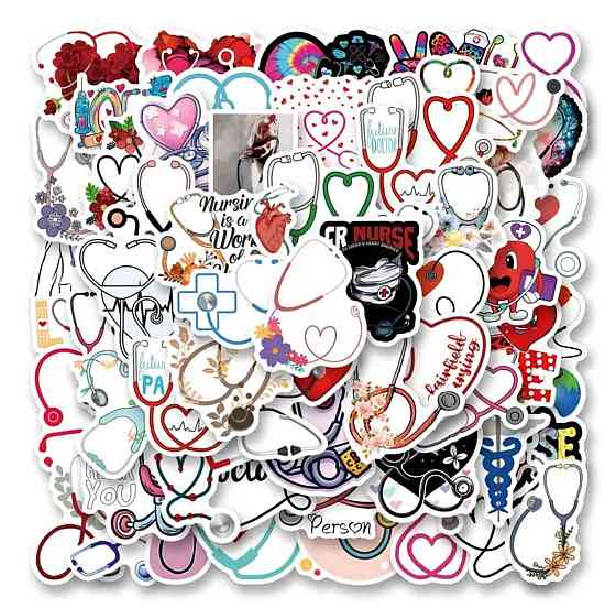 Набор наклеек со стетоскопами и сердцами, 50 шт Киев