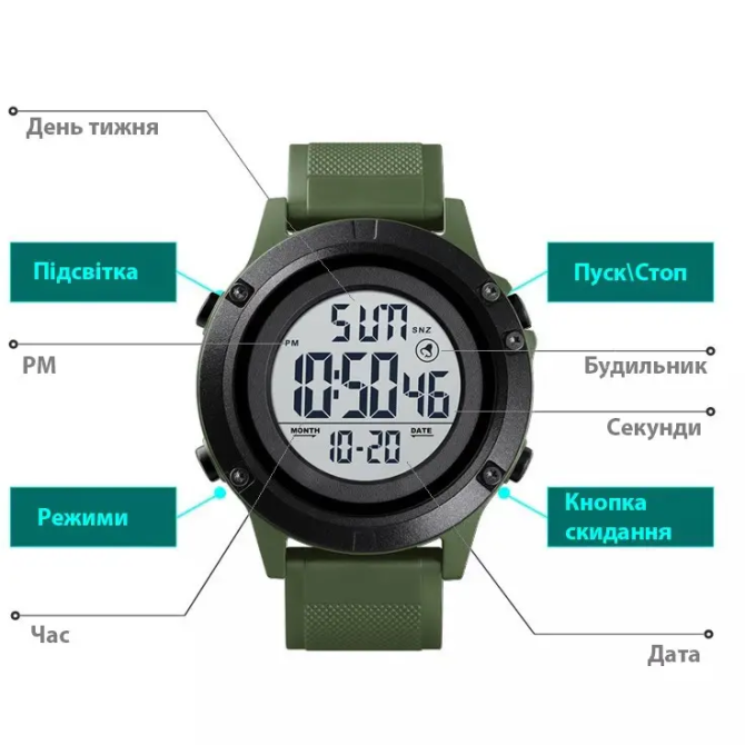 Чоловічий спортивний годинник Skmei 1508 (Зелений з білим) Вінниця - фото 6