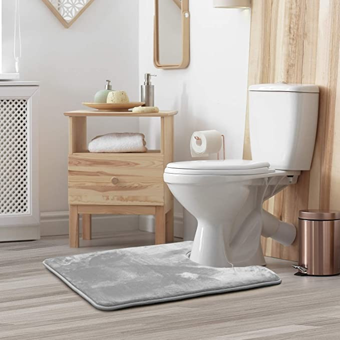 Антискользящий Мягкий коврик для ванной и туалета Aquarius с эффектом памяти U-образный контурный 50 х 50 см Серый Гладкий Буча - изображение 1