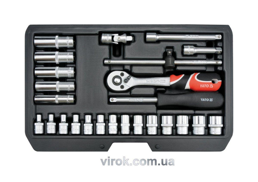 Набір головок торцевих YATO : CrV, квадрат 1/4