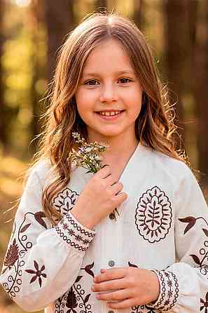 Вышиванка - рубашка для девочек молочная льняная топ Киев