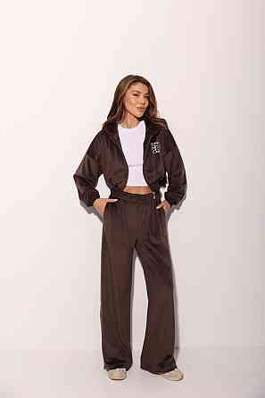Женский прогулочный костюм двойка: кофта на молнии и брюки велюр Шоколадный, 48/52 Одесса