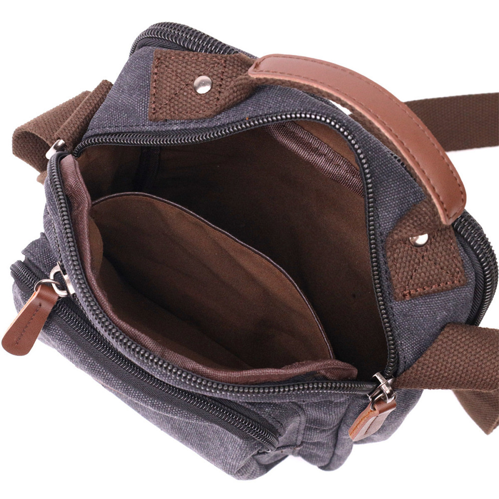 Функциональная вертикальная сумка для мужчин из текстиля Vintage 22237 Черный Киев - изображение 5