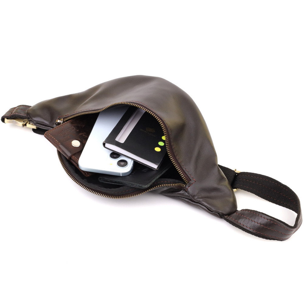 Сумка бананка отменного качества из гладкой натуральной кожи Shvigel 23144 Коричневый Киев - изображение 8