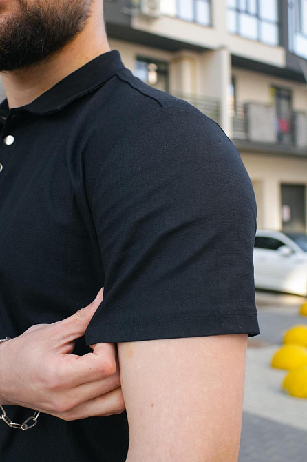 Стильная футболка поло Flax из льна мужская polo тенниска лен повседневная черная Одесса - изображение 8