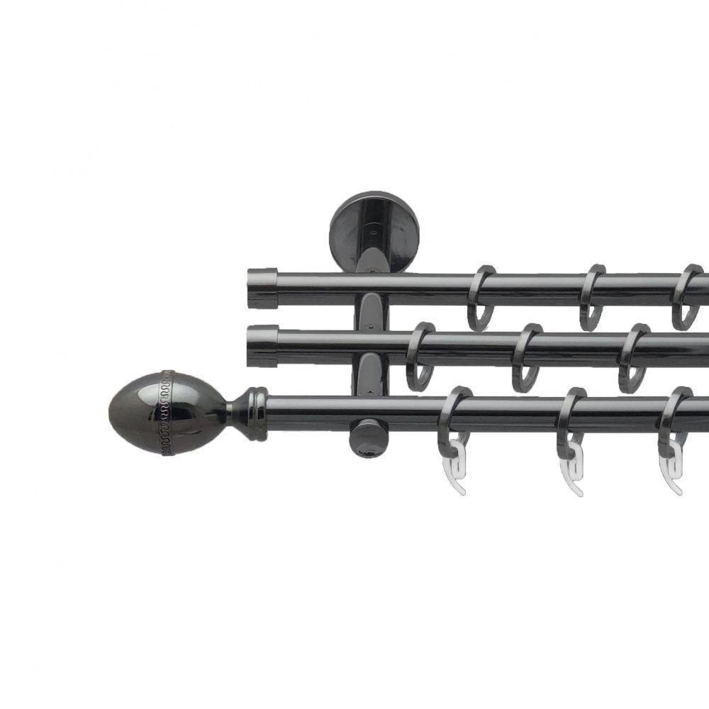 Карниз Orvit Фарже металевий трирядний циліндр (20 см) гладка труба кільце фасонне металеве  Онікс 16\16\16 мм 240 см (4763449) Львів - фото 1