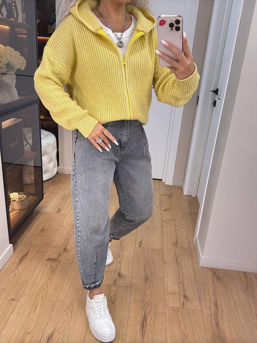 Кардиган в'язаний із капюоном на блискавці толстовка Жовтий Київ - фото 2