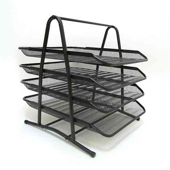 Лоток для документов горизонтальный, металлический, черный 4 секции Павлоград