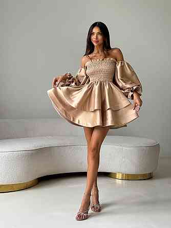 Женское привлекательное стильное праздничное платье королевский атлас Бежевий Одесса