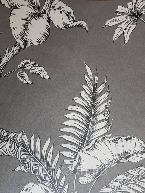 Обои виниловые на флизелине Marburg 31847 New modern крупные листья ветки серые черные на черном фоне Киев - изображение 3