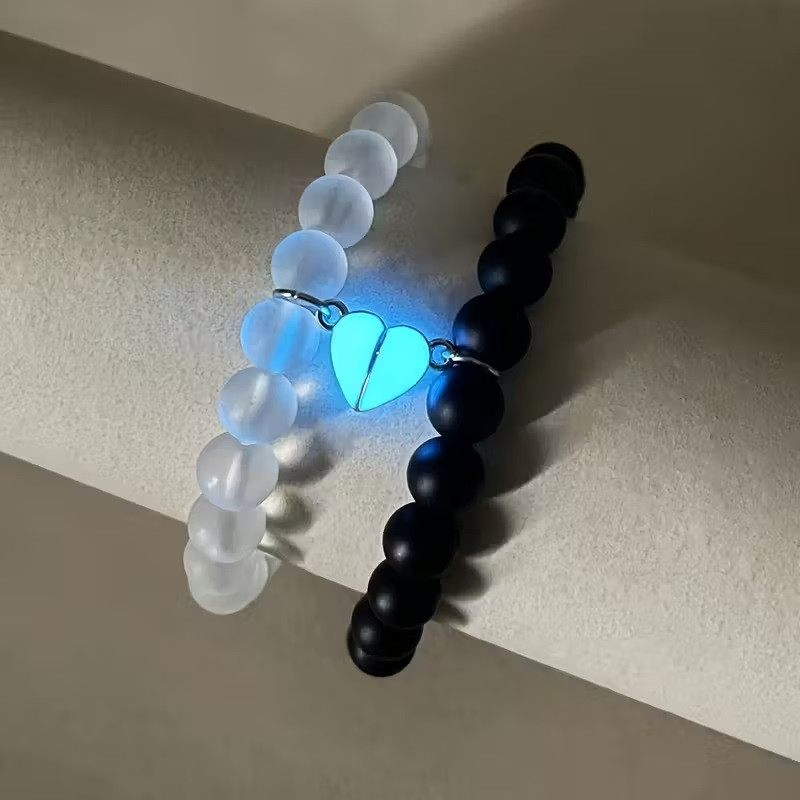 Парні браслети для закоханих чорний і прозорий – з коронами та сяючим сердечком Київ - фото 2