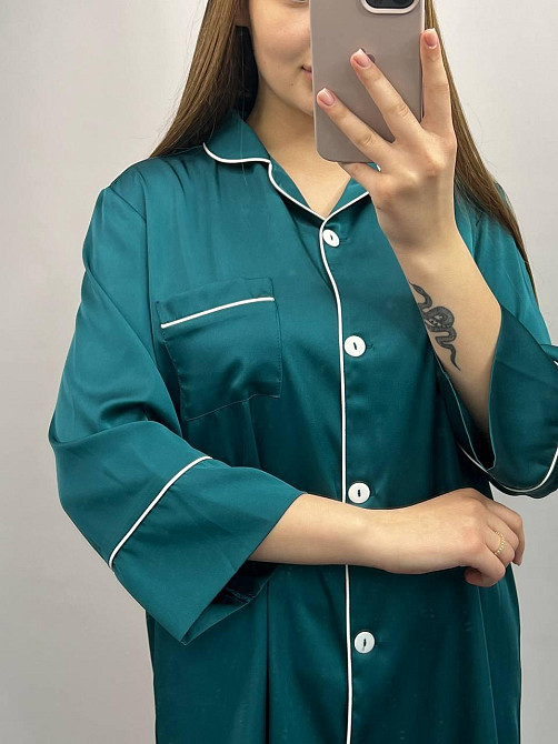 Женская ночная рубашка удлиненная шелковая Бирюзовый S Харьков - изображение 6