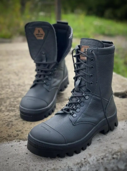 Мужские военные кожаные берцы КИБОРГ демисезонные черные, тактические качественные водостойкие кожаные берцы Львов - изображение 4
