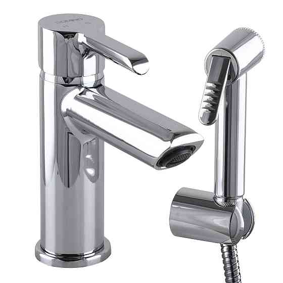 Смеситель для умывальника DOMINO PRESTIGE DPS-222 с гигиенической лейкой, шланг 200 см, на гайке Киев