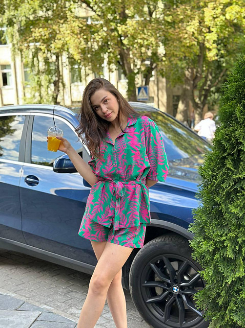 Костюм жіночий літній штапель-шовк Зелено -рожевий XS-S Харків - фото 6