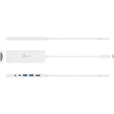 Концентратор J5create USB-C 6-in-1 2xUSB 3.1 + USB-C PD + HDMI + SD/TF + 3.5mm white (JCD373-N) Винница - изображение 2