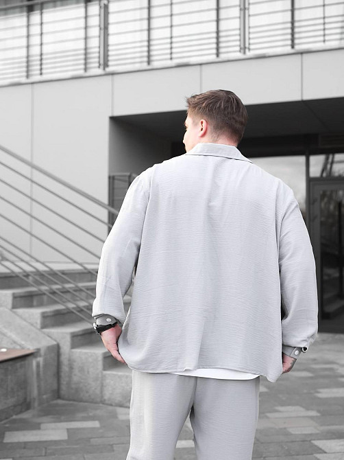 Чоловічий літній костюм Casual сорочка і штани Оверсайз жатка весна літо SANE сірий Одеса - фото 10
