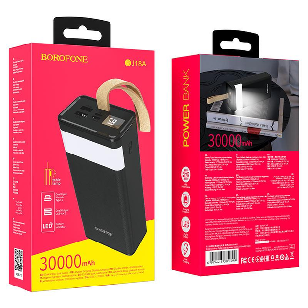 Универсальная мобильная батарея Power Bank Borofone BJ18A 30000mAh (Черный) Винница - изображение 8