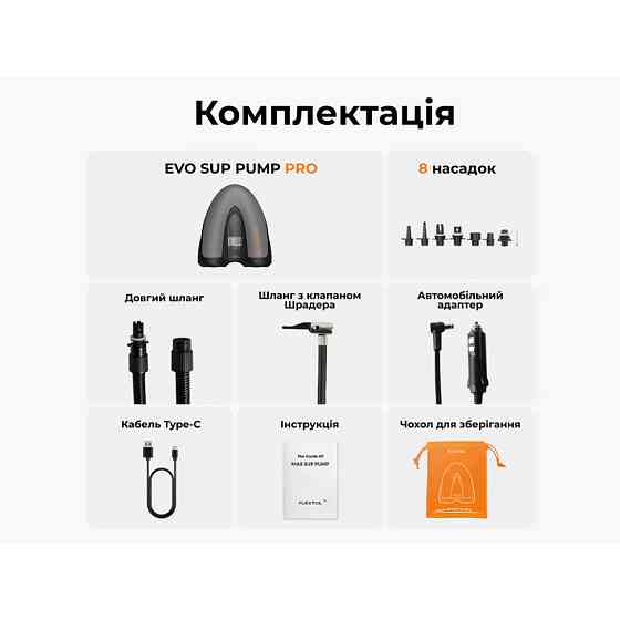 Насос кемпінговий для накачування човнів, сапів, Flextail Evo Sup Pump Pro, чорний Київ