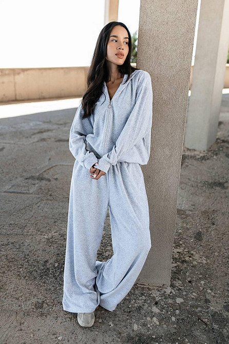 Женский повседневный оверсайз костюм двойка: кофта и штаны хлопковый велюр Меланж Одесса - изображение 7