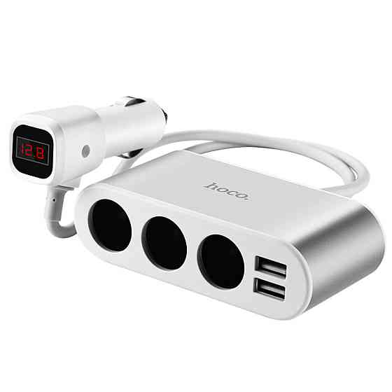 Автомобільний зарядний пристрій HOCO Z13 LCD one-pull-three car charger Silver Киев