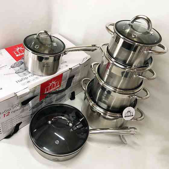Набір каструль з антипригарним внутрішнім покриттям 12, Набір каструль з антипригарним дном HT-90 Івано-Франківськ