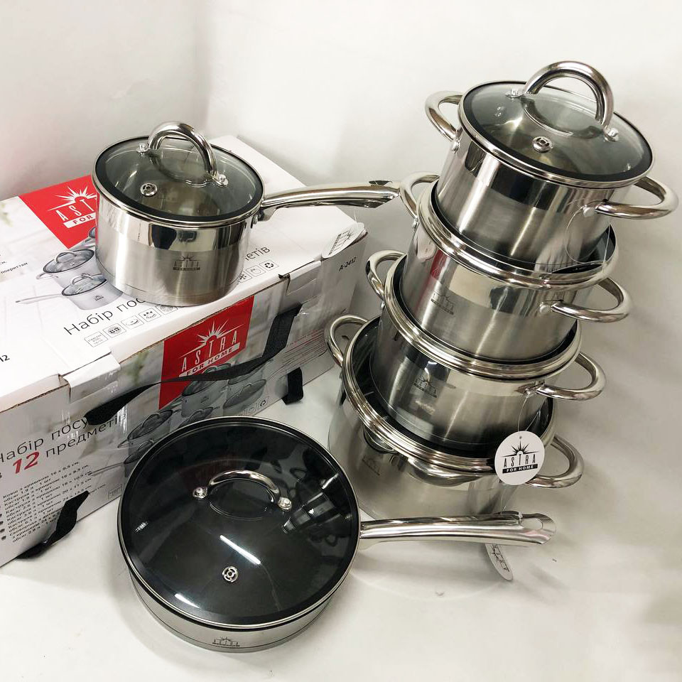 Набір каструль з антипригарним внутрішнім покриттям 12, Набір каструль з антипригарним дном HT-90 Івано-Франківськ - фото 3