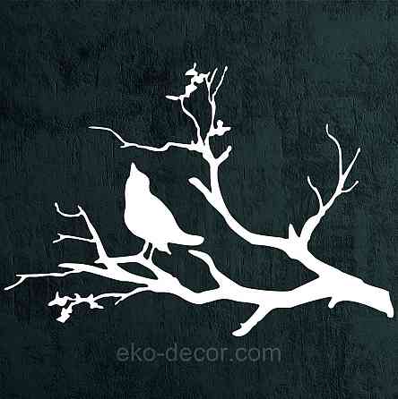 Декоративное настенное Панно «Птичка на ветке», Декор на стену 110*77 см, Белый Киев